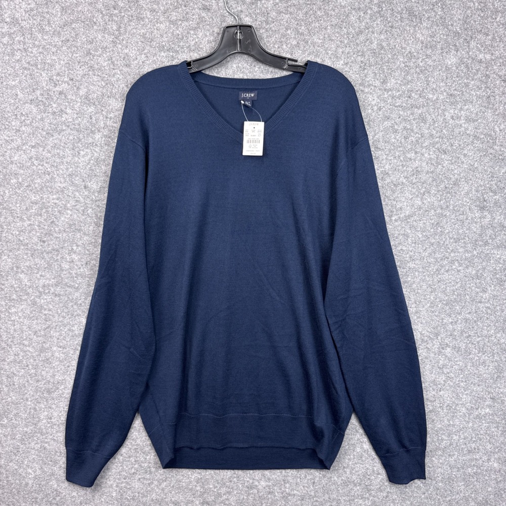 J.Crew Sweater V-Neck XLT Navy Blue Merino Wool Blend Lightweight Tall Pullover